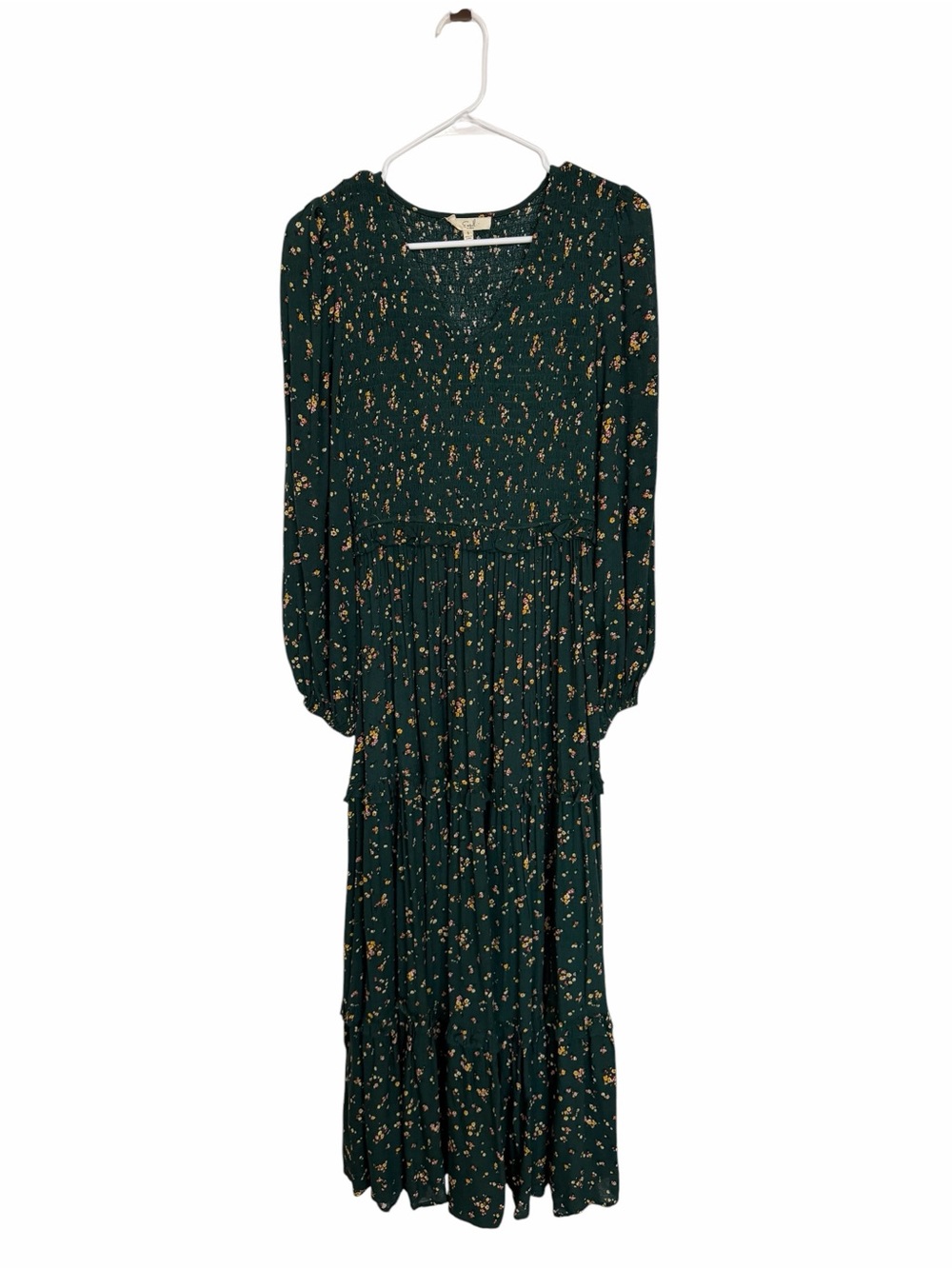 Easel Long Sleeve Tiered Maxi Dress Green with Floral Accents Size Small - Picture 11 of 17